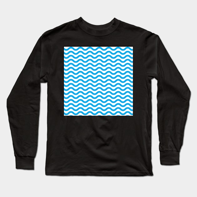 Light Blue Wavy Lines Repeat Pattern Long Sleeve T-Shirt by 2CreativeNomads